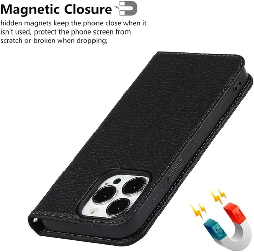 Vista 6 de iCoverCase Funda tipo cartera compatible con iPhone 13 Pro Max con tarjetero y correa para la muñeca, bloqueo RFID, funda magnética para teléfono