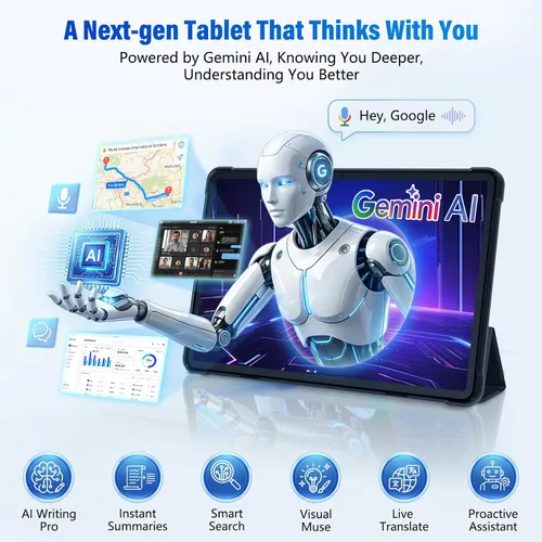 Vista 5 de Tablet Android de 10 pulgadas Tablets Android 16, Gemini AI, pantalla de 120Hz, 20GB RAM, 64GB ROM+2TB expandible, Widevine L1, 6000mAh, GPS, Face