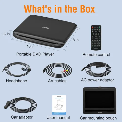 Vista 9 de MEGATEK Reproductor de DVD portátil de 12.5 pulgadas con pantalla de 10.5 pulgadas y auriculares, reproductor de DVD de coche para niños con soporte