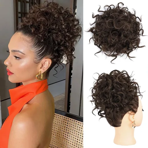 Vista 15 de Lommel Moño desordenado del pelo del pedazo natural suave rizado bollos Hairpieces (13W) Moño de pelo rizado suelto con cordón para mujer