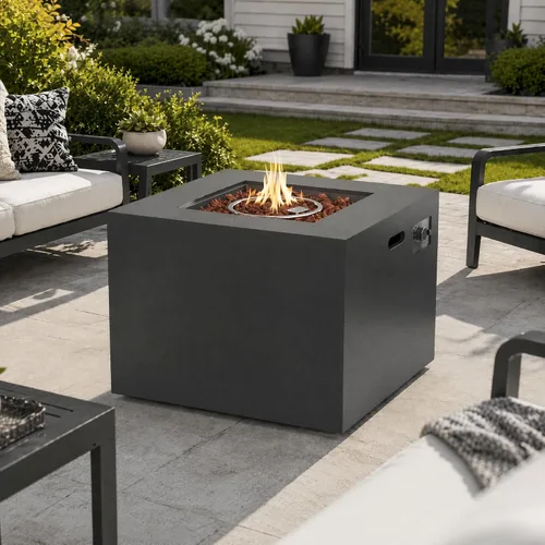 Vista 11 de Mazatzal Mesa para fogata de propano de 42 pulgadas, 60,000 BTU para exteriores con tapa, cubierta climática, roca de lava, hoguera rectangular