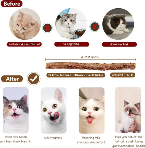 Vista 3 de KABB Juguetes para gatos de interior, 3 piezas de 16 pulgadas de madera natural para gatos con recambios de teaser para gatos y gatitos que se Lino