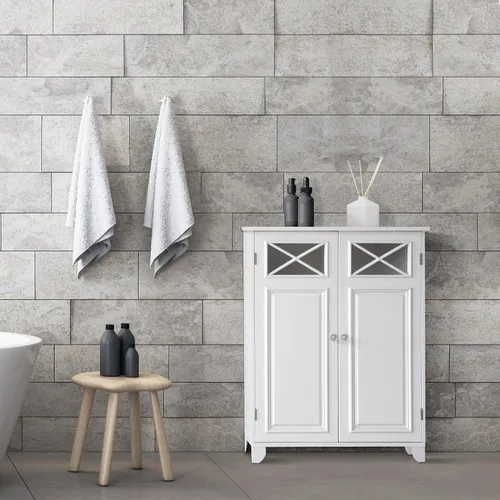 Vista 6 de Elegant Home Fashions Dawson gabinete sobre piso, Blanco Gabinete de corte cruzado