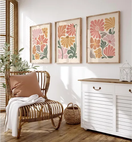 Vista 25 de Tanmart Arte de pared botánico vintage, lienzo floral antiguo, arte de pared, impresiones de flores neutrales, póster vintage de granja, pintura