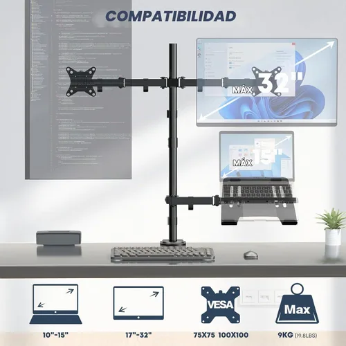 Vista 2 de Soporte para monitor dual y soporte para laptop, se adapta a
