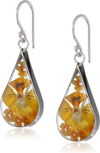 Vista 10 de Amazon Essentials Pendientes de plata de ley con forma de lágrima de flor prensada (anteriormente Amazon Collection)
