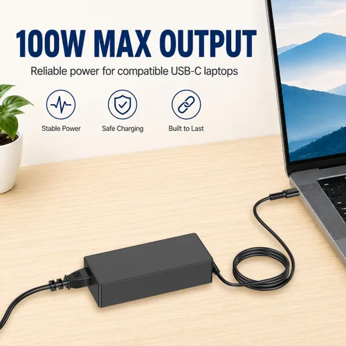 Vista 2 de Cargador USB C para laptop – Cargador USB C de 100 W, carga rápida para Lenovo, ThinkPad, HP, Asus, Acer, MacBook, MSI, Dell Computadora Tablet