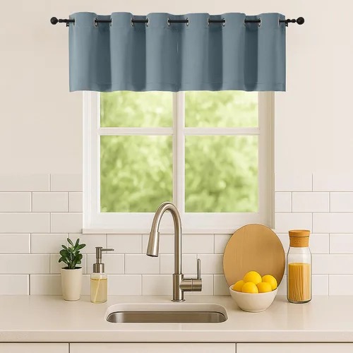 Vista 143 de Simplebrand Juego de 2 paneles de cenefa aguamarina para ventana de cocina de 14 pulgadas de largo, cortinas de oscurecimiento de habitación