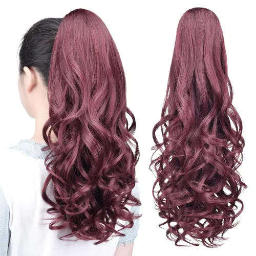 Vista 103 de Extensiones de cola de caballo, extensiones de cabello de cola de caballo con clip de garra marrón oscuro para mujer, pieza de cabello rizado