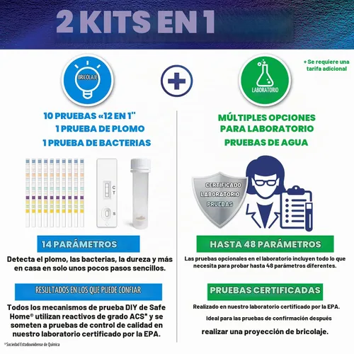 Vista 2 de Safe Home® Kit completo de prueba de agua potable, detección de bricolaje para 14 parámetros + pruebas opcionales en nuestro laboratorio certificado