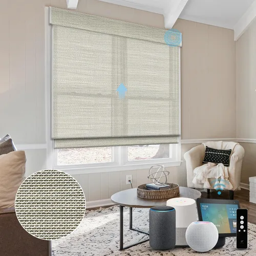 Vista 22 de SmartWings Persianas motorizadas de madera natural tejida para ventanas, persianas romanas eléctricas con control remoto para puertas correderas
