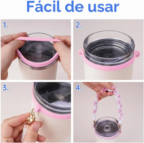 Vista 5 de NiHome Kit de Accesorios para Vaso Stanley de 14 onzas, Incluye Correa de Asa Tejida a Mano, Anillo de Silicona, Tapa de Pajita de Silicona y Rosa