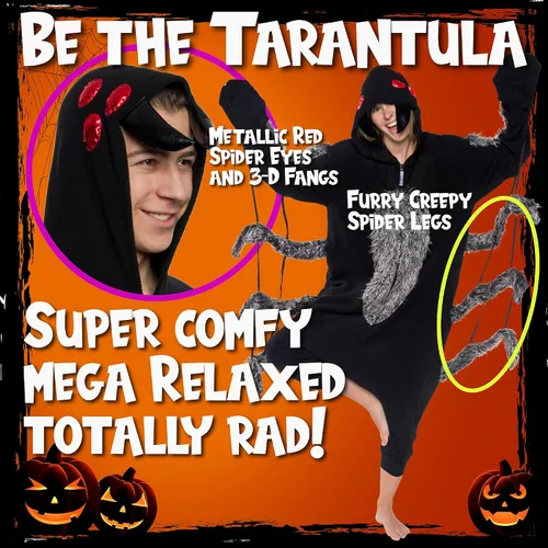 Vista 3 de Funziez! Spider Adult Onesie - Tarantula Halloween Costume - Plush One Piece Cosplay Suit for Adults, Women and Men