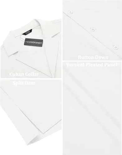Vista 5 de COOFANDYMen'sCubanGuayaberaShirtsShortSleeveButtonDownShirtsSummerBeachShirts