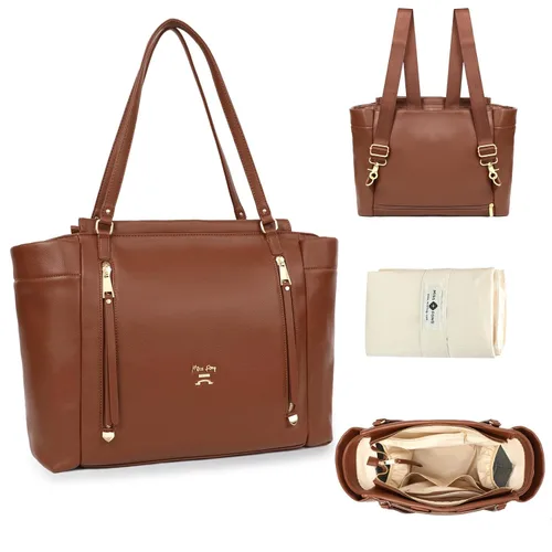 Vista 13 de miss fong Bolso de pañales de cuero con diseño a cuadros, mochila grande para mamá, bolsa hospitalaria de gran capacidad, 12 bolsillos, bolso