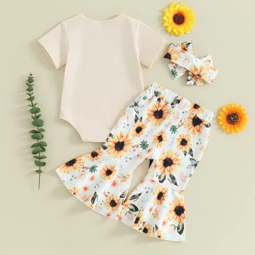Vista 88 de Sejardin Ropa de verano para bebé y niña, recién nacida, manga corta, con letras, mameluco elástico con diadema