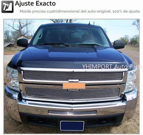 Vista 6 de Inserto de rejilla de aluminio sólido compatible con Chevy Silverado 2007-2010 2500HD/3500HD cromado, 3 piezas