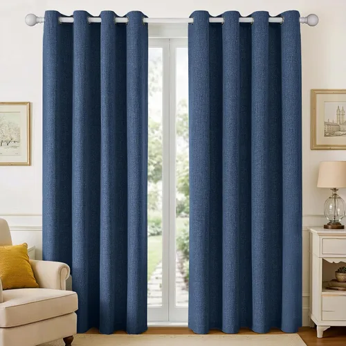 Vista 27 de Joydeco Cortinas negras 100% opacas para dormitorio, oscurecimiento de habitación, aislamiento térmico, cortinas cortas texturizadas con ojales