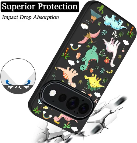 Vista 4 de Unov Funda para Pixel 11 Pro XL, color negro, Dinosaur Land