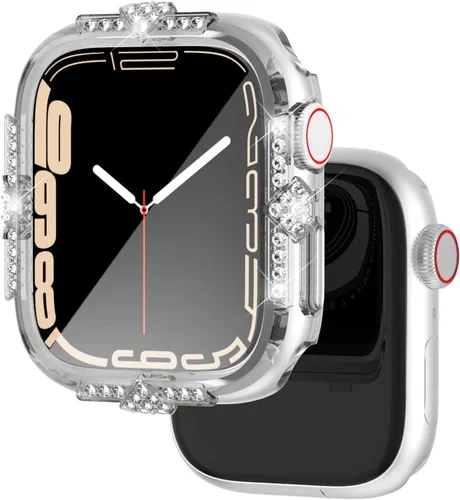 Vista 13 de Funda rígida compatible con Apple Watch Series SE 6/5/4 de 1.575 pulgadas (1.575 in) de diamantes de imitación con protector de pantalla de vidrio