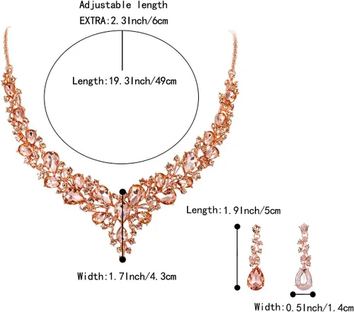 Vista 6 de BriLove - Juego de collar y aretes colgantes, para mujer, collar para impresionar, grupo de lágrima de cristal austriaco, nupcial, para boda.