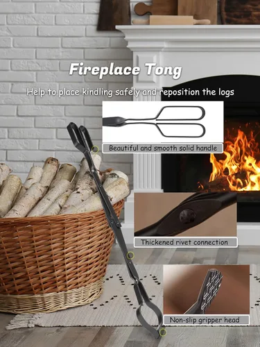 Vista 3 de Lichamp Juego de Herramientas Góticas para Chimenea, 5 Piezas para Interiores y Exteriores, Juego Resistente de Atizadores para Chimenea con Mango