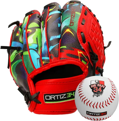 Vista 8 de Guante de T-Ball con Graffiti de 9" - Guante de Béisbol Juvenil con Graffiti David Ortiz - Para Diestros, Fácil de Cerrar, No Requiere Verde/Púrpura