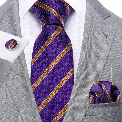 Vista 208 de Barry.Wang Juego de corbatas para hombre, corbata de seda a rayas, tejido a cuadros, gemelos formales, negocios, boda