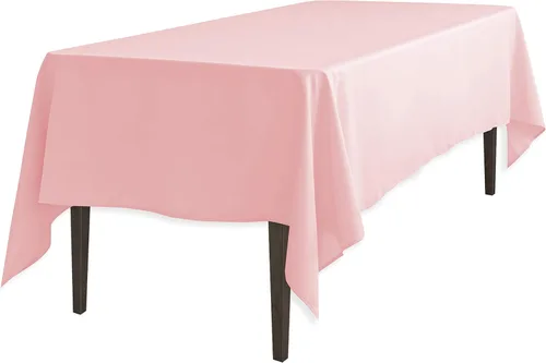 Vista 11 de Linenlanding Mantel rectangular de 60 x 102 pulgadas para mesa circular para bodas, mesas de bufé, fiestas, cenas de vacaciones (1, azul bebé)