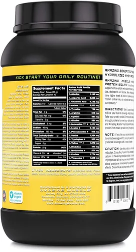 Vista 3 de Amazing Muscle Aislado de proteína de suero hidrolizado 0.88 onzas Suplemento en polvo Sin OMG Fabricado en Estados Unidos