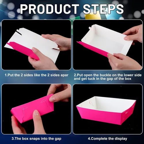 Vista 6 de Hoolerry 48 bandejas de papel neón para fiestas, botes de aperitivos para dulces, palomitas de maíz, nacho, cuenco para servir perros calientes