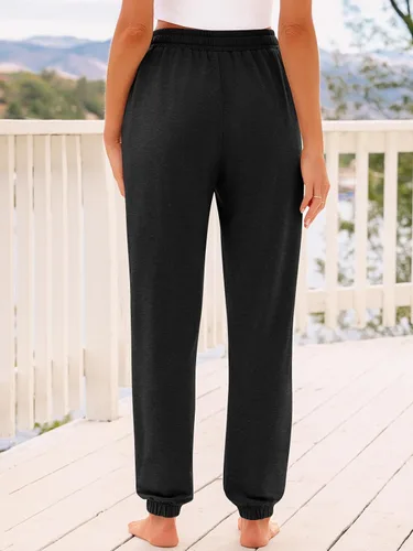 Vista 4 de AUTOMET Pantalones deportivos de cintura alta para mujer con bolsillos Negro