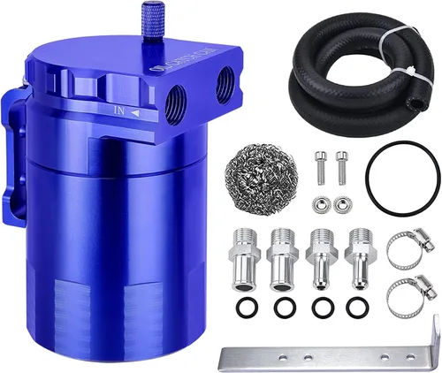 Vista 8 de EVIL ENERGY - Depósito de captura de aceite, kit universal con deflector y manguera de combustible NBR, tanque separador de aceite de aire de Negro