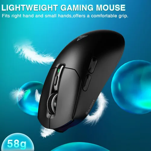 Vista 8 de SOLAKAKA SM820 - Mouse inalámbrico para juegos con base de carga RGB, mouse inalámbrico de tres modos de 24000 DPI con 2 botones laterales, mouse