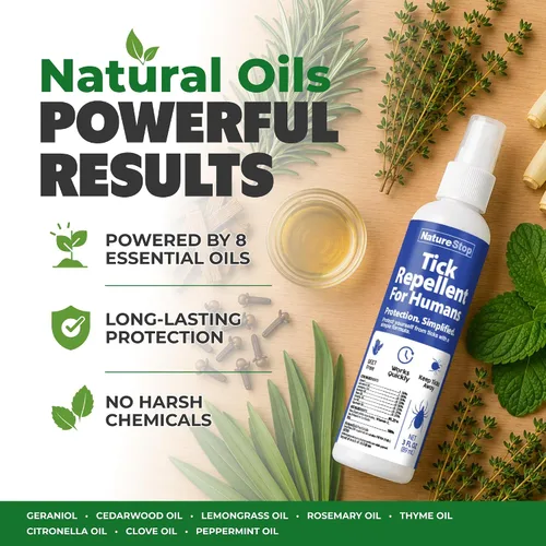 Vista 4 de NatureStop Spray repelente de garrapatas para humanos (3 oz) Fórmula sin DEET, protección para senderismo y campamento, actividades al aire libre