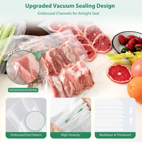 Vista 6 de Potente máquina selladora al vacío de 95 Kpa para alimentos y bolsas selladoras al vacío, 6 paquetes de 3 rollos de 11 pulgadas x 20 pies y 3 rollos