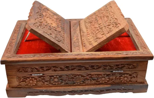 Vista 2 de Santo plegable libro soporte madera tallada a mano Rehal caja para el Corán, Biblia, Gita, Gurugr