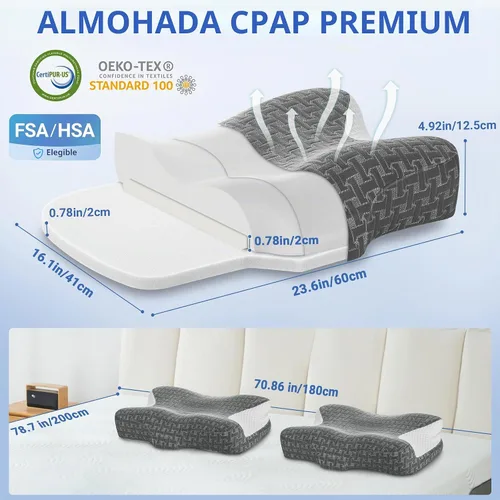 Vista 7 de Almohada CPAP Elviros HSA/FSA para dormir de lado y boca abajo Gris Oscuro