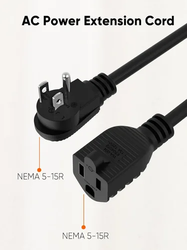 Vista 2 de CableCreation 1FT 16AWG Angle Power Extension Cord NEMA 5-15P to NEMA 5-15R