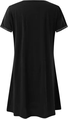 Vista 2 de Pinkpaopao Vestido suelto con cuello en V y hombros descubiertos para mujer, vestido negro de gasa, manga larga, vestido de fiesta fluido