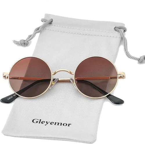 Vista 2 de Gleyemor John Lennon - Lentes de sol polarizados pequeños y redondos para hombres y mujeres, círculos hippie, lentes rojos y amarillos
