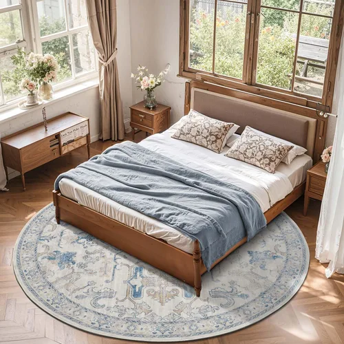 Vista 42 de jinchan Lima - Alfombra simétrica floral geométrica lavable, alfombra de entrada de medio círculo de 2 x 3, alfombra de media luna, suave y Azul