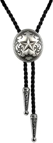 Vista 18 de BRBAM - Corbata de cuero estilo retro con diseño de vaquero occidental y estrella solitaria para hombre Estilo 3 - Bronce