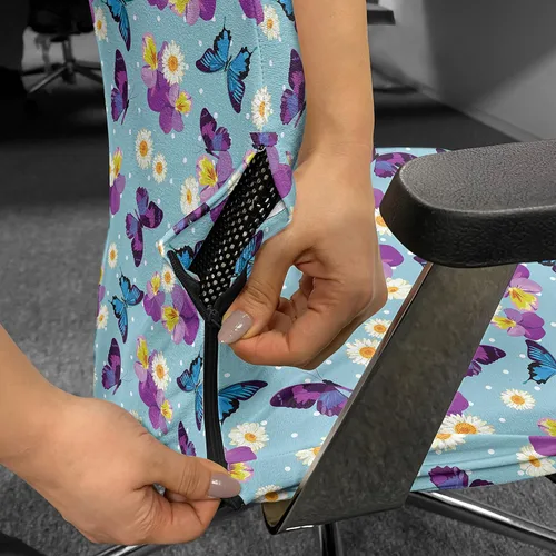 Vista 65 de Lunarable Funda para silla de oficina tribal, diseño azteca, nativo americano, geométrico, simbolismo étnico con espirales de triángulos, elástico