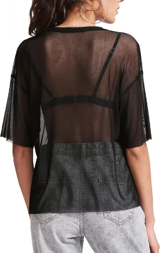 Vista 2 de MakeMeChic - Blusa de malla traslúcida y sexi de mangas cortas para mujer, ideal para el verano