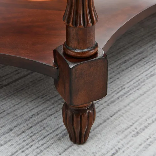 Vista 9 de Mesa de centro tradicional con parte superior de vidrio templado y estante de almacenamiento, marco de madera maciza para sala de estar, centro
