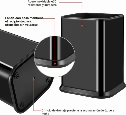 Vista 4 de RedCall - Organizador de utensilios de cocina de acero inoxidable para encimera, organizador de cucharas y espátulas, cajón rectangular moderno
