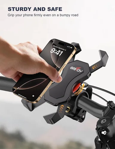 Vista 2 de Grefay Soporte para teléfono de bicicleta, soporte de teléfono para motocicleta con abrazadera de manillar para bicicleta, adecuado con iPhone 16 15