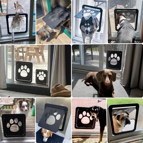 Vista 2 de Puerta de perro grande para puerta mosquitera, fácil de instalar Puerta mosquitera para mascotas con cerradura para puerta corredera, puerta