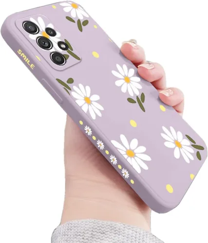 Vista 9 de Funda para Galaxy A53 5G, diseño de margaritas, protección completa de lente de cámara, a prueba de golpes, TPU parachoques de silicona líquida